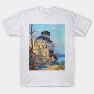 Villa, a Fountain by the Lake in the Foreground by Ferdinand Knab T-Shirt